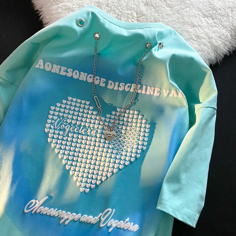 

Love Shape T Shirt Y2K with Chain High Street Clothing Harajuku Clothes Oversized T Shirt Y2K Grunge Clothing Female Loose Femal