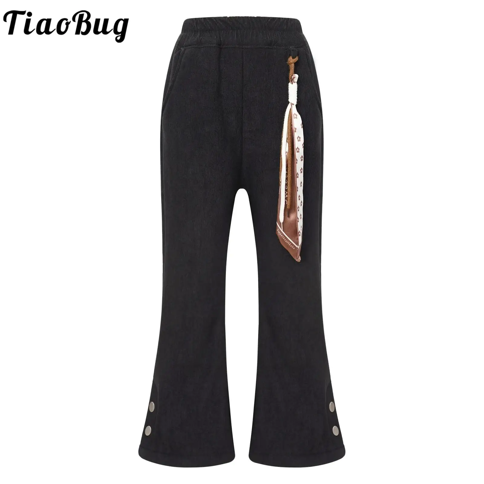 

2024 Winter Kids Girls Warm Fleece-Lined Corduroy Flared Pants Casual Solid Color High Waist Ribbed Trousers for Picnic Travel