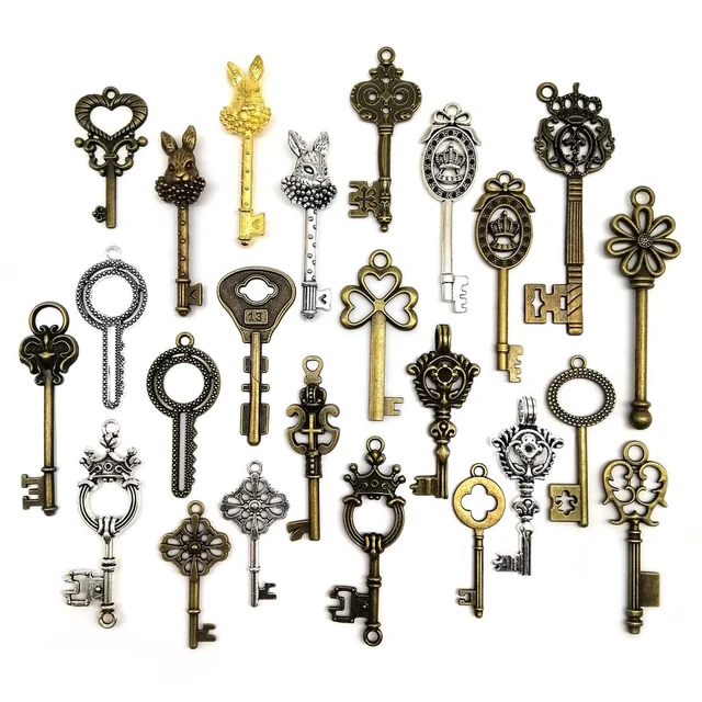 8pcs Large Vintage Skeleton Keys Antique Bronze Keys Retro Pendant Necklace  Fancy Decor DIY Jewelry Necklace Craft Gifts - AliExpress