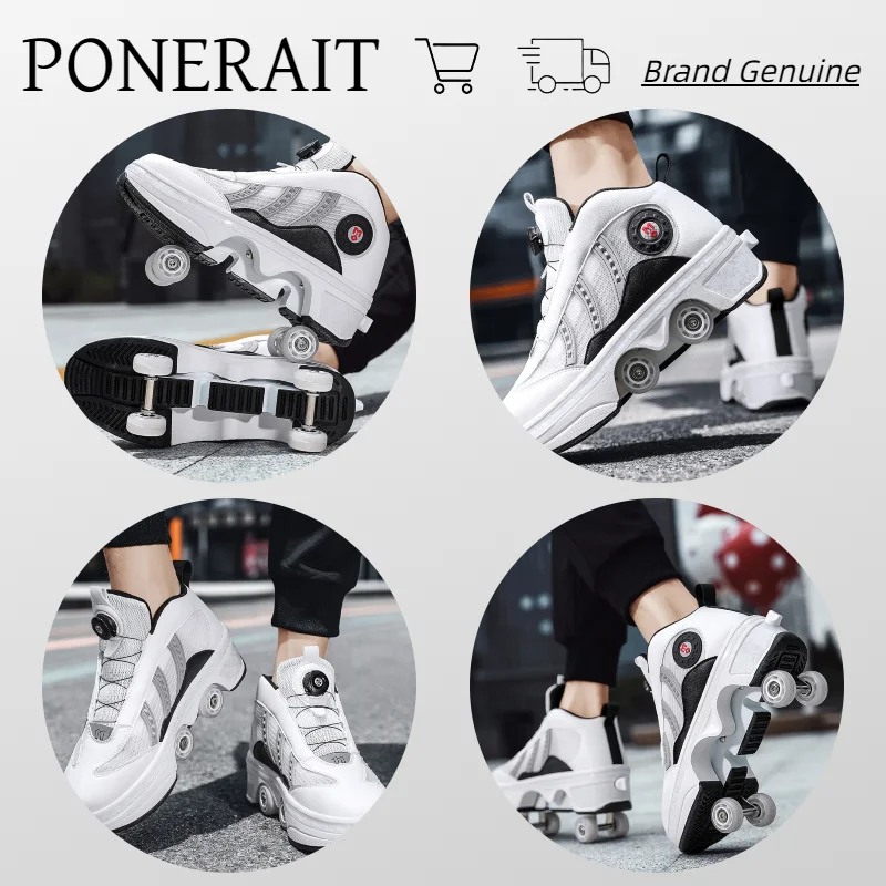 Kick Roller Skates Walk And Skate Shoes Wedsf Double-Row Deform