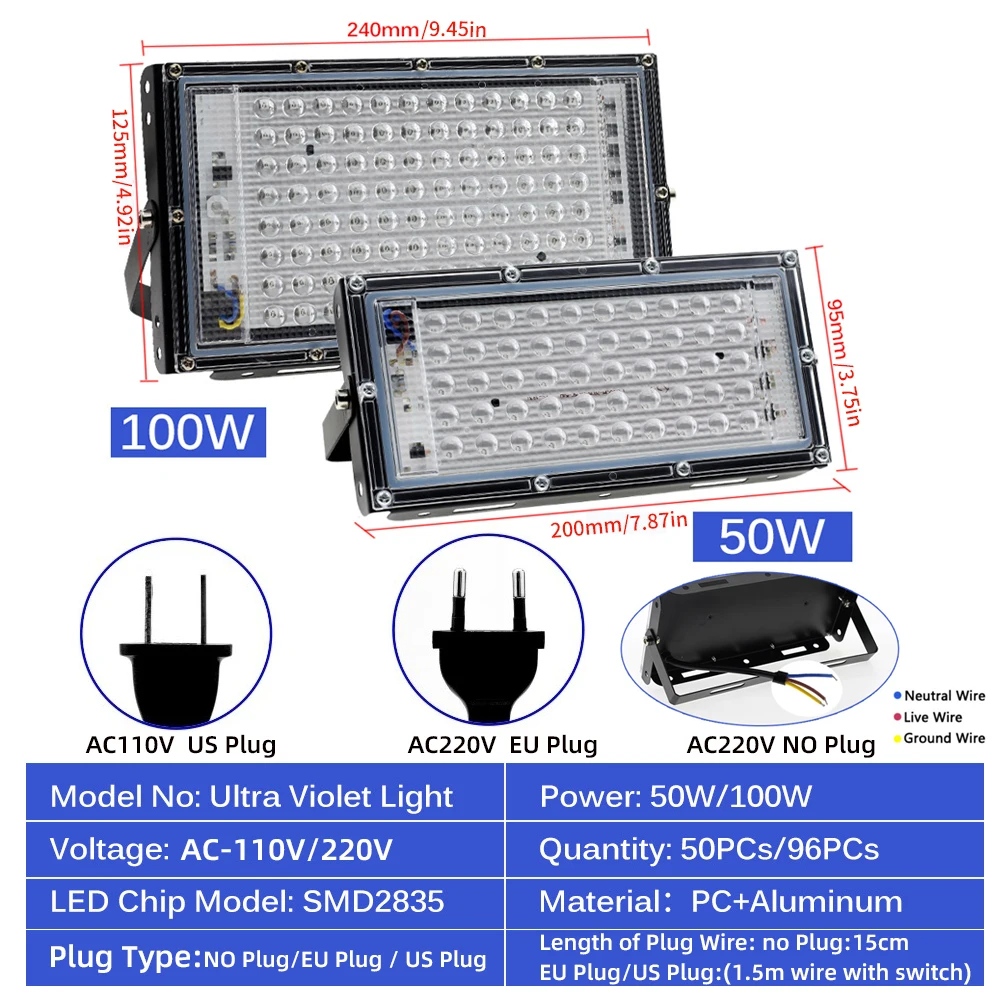 395nm 400nm LED UV Floodlight 220V 110V Ultraviolet Stage Lamp 50W 100W Stage Blacklight Waterproof Disco Party Backlight led stage lamp led stage light black light bulbs