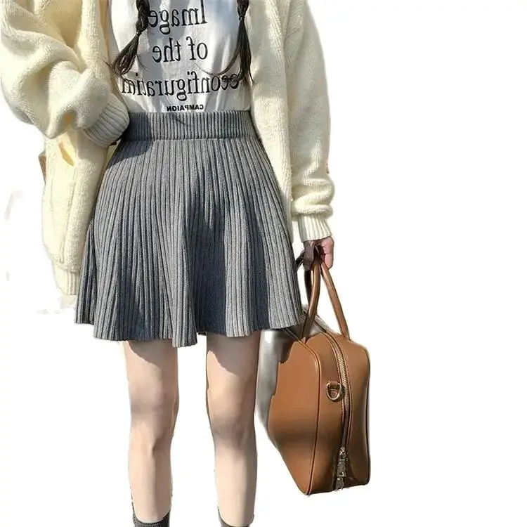 Spring Maternity Knit Skirt Short Pregnant Women A-line Skirts Empired Japanese Style High Waist Pregnancy Pleated Skirts
