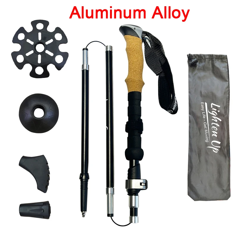 LIGHTENUP 탄소 섬유/알루미늄 합금 초경량 트레킹 폴 워킹 스틱 트레일 러닝 하이킹 Alpenstock 접이식 37cm-135cm