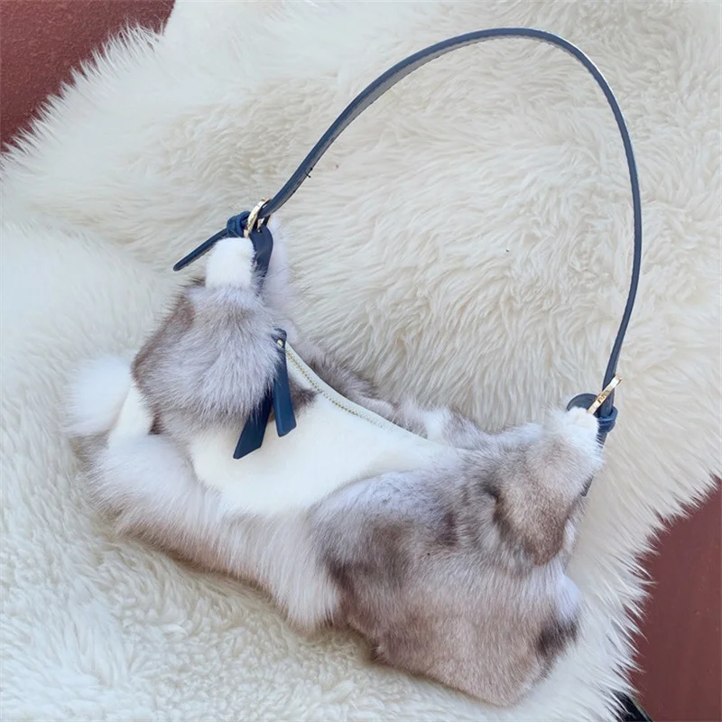 Women's High Quality Fur Bag Large Capacity Luxury Fox Fur Handbag Adjustable Strap Design Single Shoulder Fur Bag