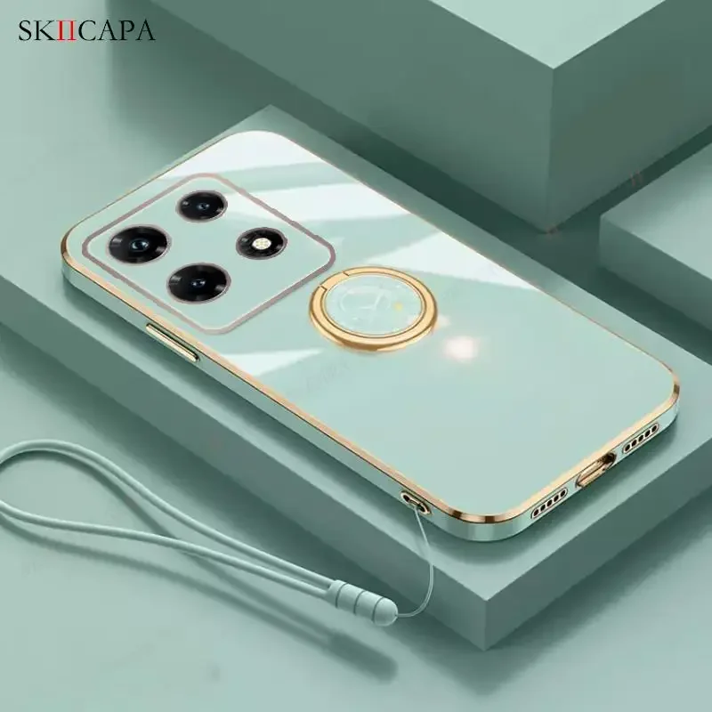 Plating Soft Silicone Ring Holder Case with Lens Protection and Lanyard