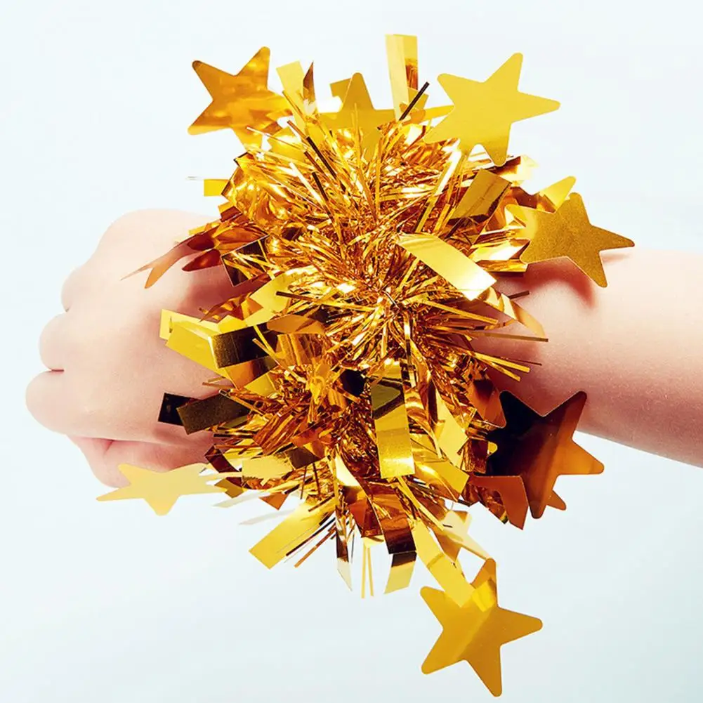 6Pcs Metallic Pom Poms Cheerleading Elastic Hair Ropes Stage Performance Elastic Band Bracelet with Star Decor Celebration Volle