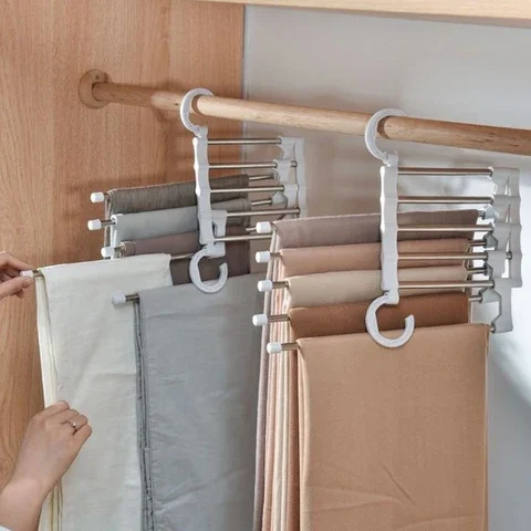 

Clothes Rack Multi-functional 5 in 1 Trouser Storage Rack Adjustable Pants Storage Shelf Closet Organizer Stainless Steel Hanger