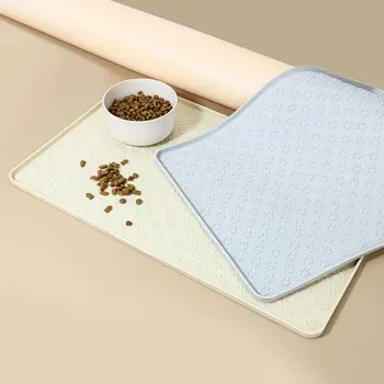 Pet dog feeding mat, made of silicone material, easy to clean, rectangular cat and dog meal mat with raised edges