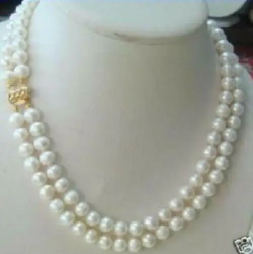 

20 Inch Double Strands AAA+ 7-8mm Natural White Pearl Necklace