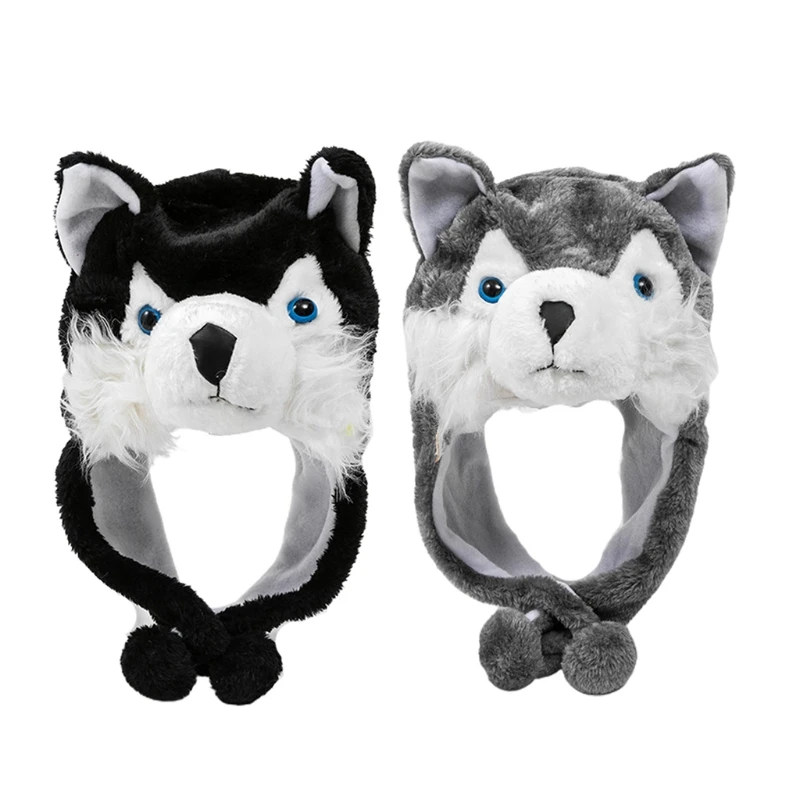 

Q1FA Wolf Plush Hat Plush Snow Hat Windproof Parent-child Performance Props