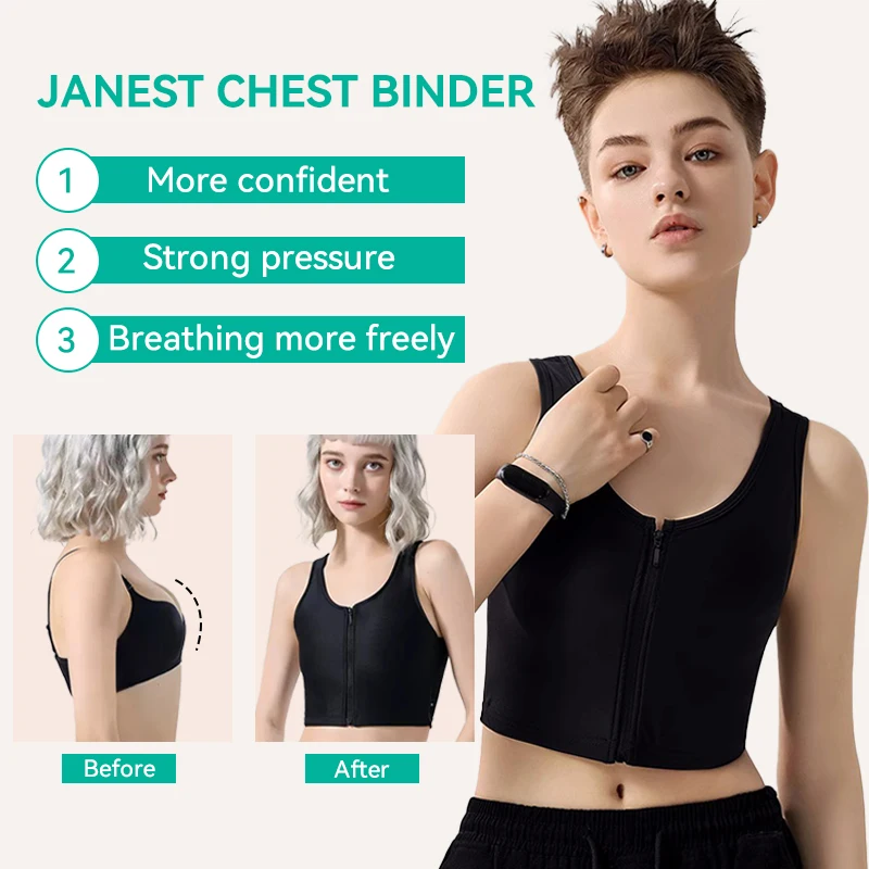 Bandage Chest Binder Front Zipper Short Breathable Breast Binder Tomboy Corset Cosplay Flat Visual Chest for Lesbian