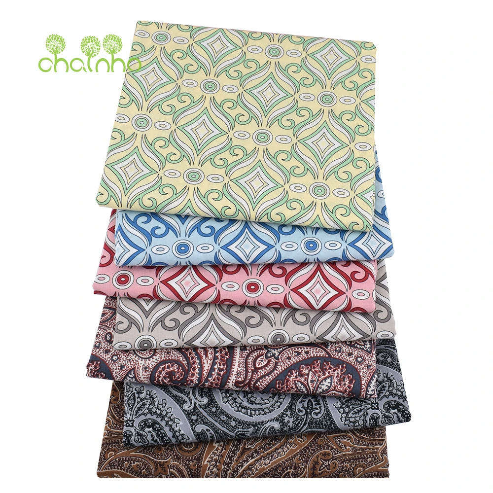 Chainho,Printed Plain Weave Poplin Cotton Fabric,DIY Sewing Quilting Material,Patchwork Cloth,3 Sizes,15PC143