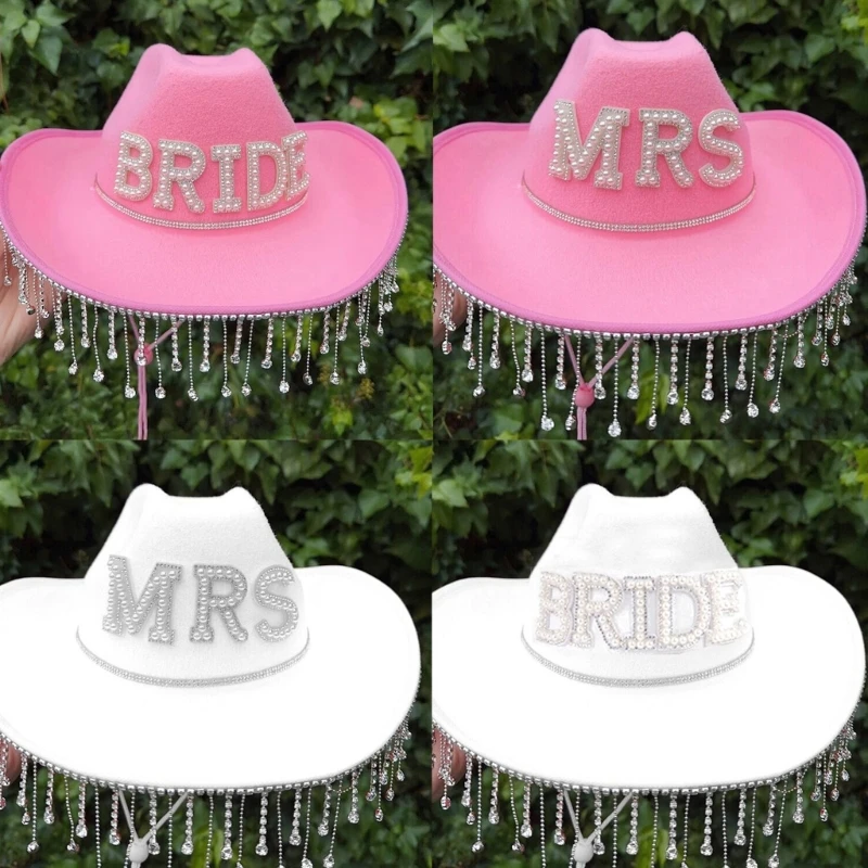 

Tassel Cowgirl Hat Bride Cowboy Hat Tassel Cowboy Hat Bachelorette Party Hat Bridal Party Hat Mrs Hat Bride Hat