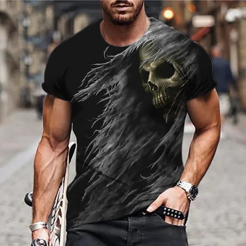 

Vintage Skull Men's T-Shirts 3D Print T-Shirt Horror Death Tees Short Sleeve O Neck Tops Casual Loose Oversize Goku Male Clothes