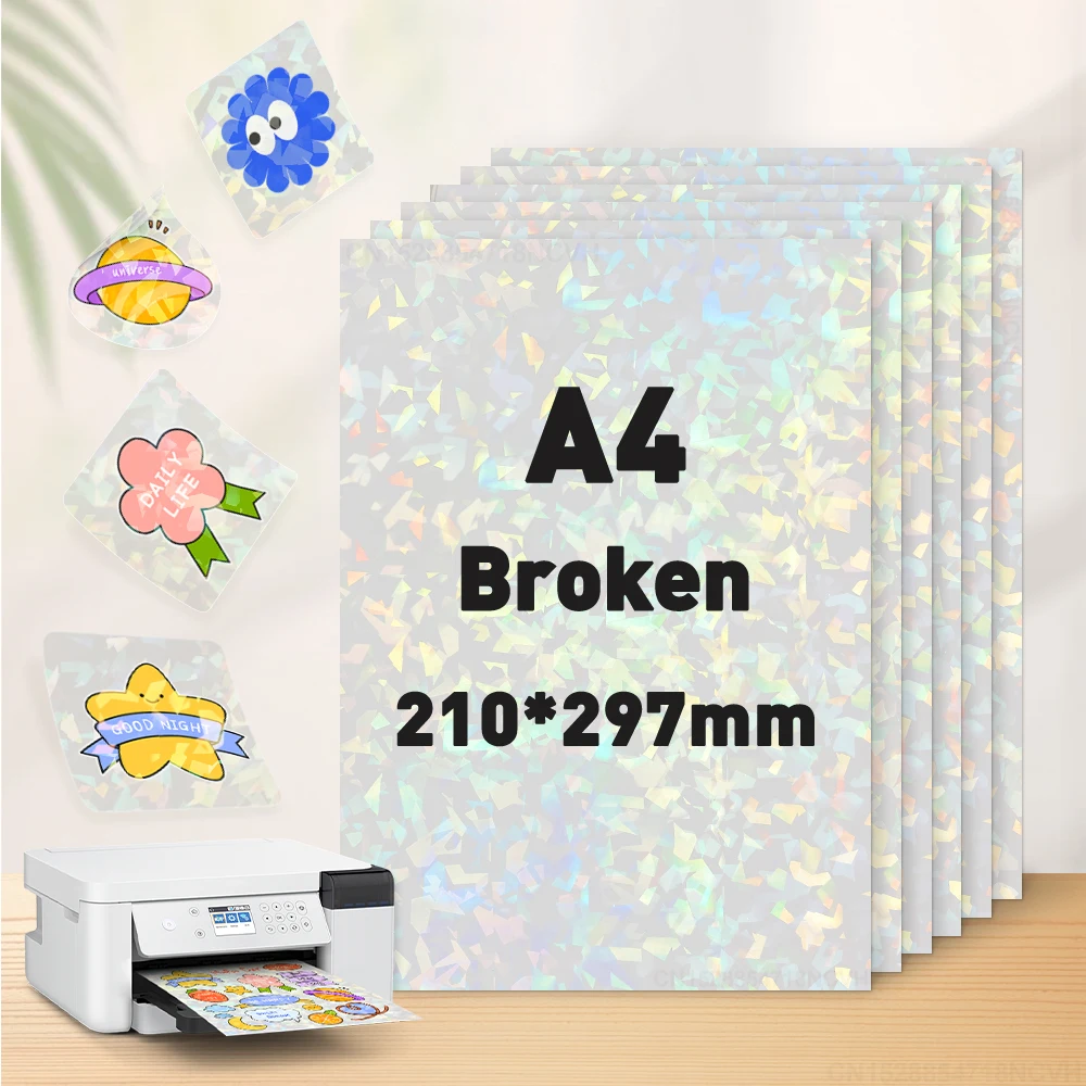10pcs A4 Printable Adhesive Sticker Paper Matte/Glossy/Holographic/Gold/Transparent/Glass/Diamonds Sheets for Inkjet Printer ﻿