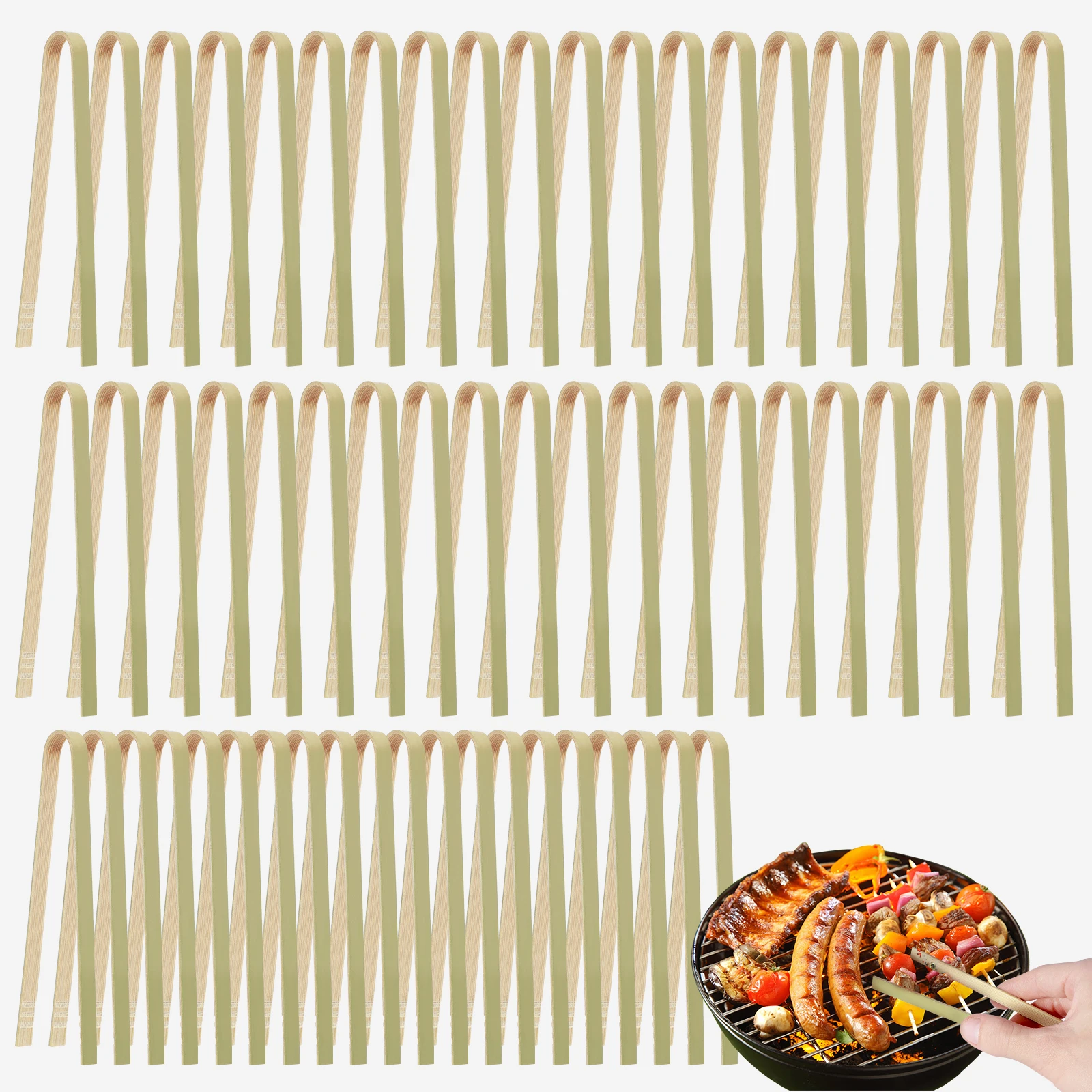 Wooden Tea Clip Tongs Bamboo Salad Food Toast Bend Clip Straight Clips Food Cooking Tongs Kitchen Accessories Bread 60Pcs