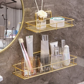 Scaffale portaoggetti da bagno in acciaio inossidabile senza perforazione cucina bagno wc appeso a parete Rack di stoccaggio 1