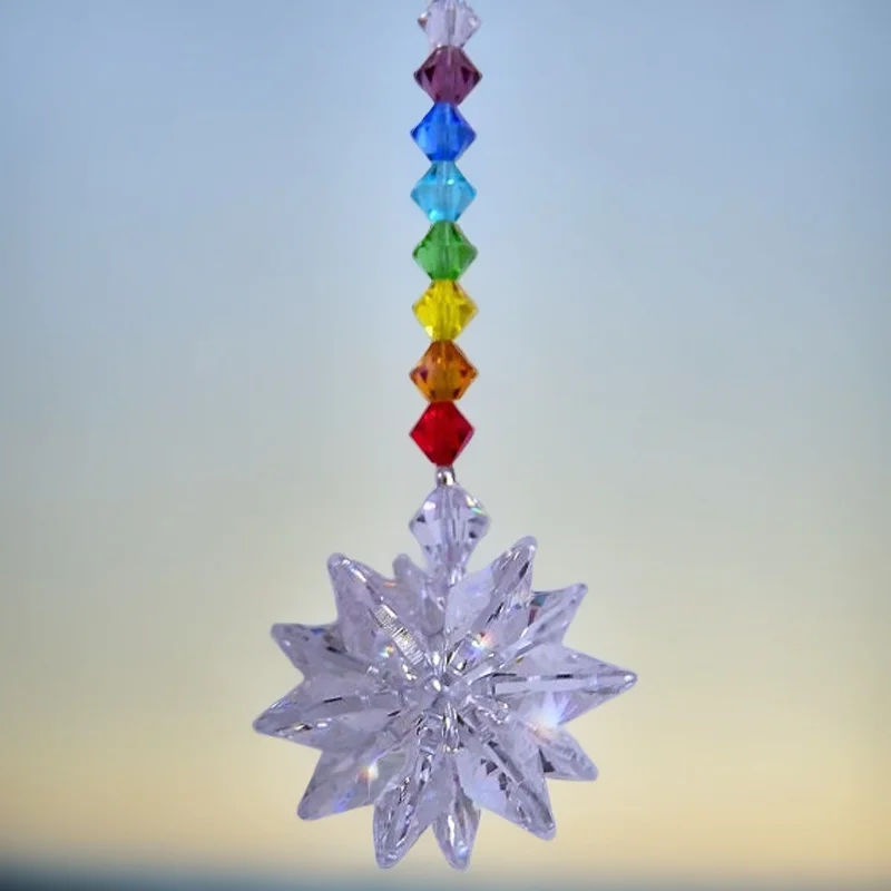 1pcs Crystal Snowflake Pendant Suncatcher Crystal Glass Prism Garden Window Hanging Rainbow Maker Gift Car Wedding Home Decor