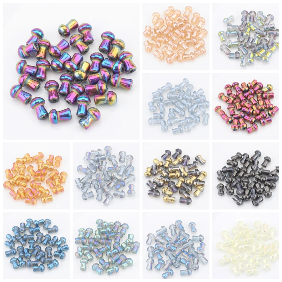 50pcs 8x12mm 램프워크 크리스탈 유리 버섯 모양 펜던트 공예품 DIY용 루즈 스페이서 비즈 휴대폰 체인 제작용 쥬얼리 액세서리