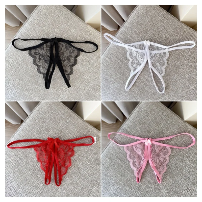 

TrowBridge Transparent Women's Panties Female Lace Underwear Open Crotch Thongs Sexy Lingerie Erotic Panty Hot G-String Cute Bow