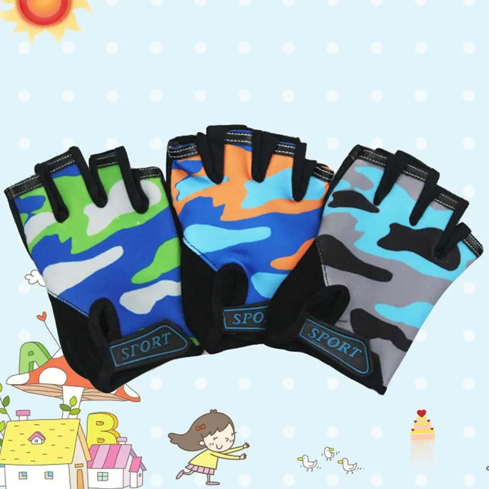 Cycling Gloves Half Finger Mittens Outdoor Non-slip Cycling Riding Equipment Child Bicycle Gloves Camouflage Bike