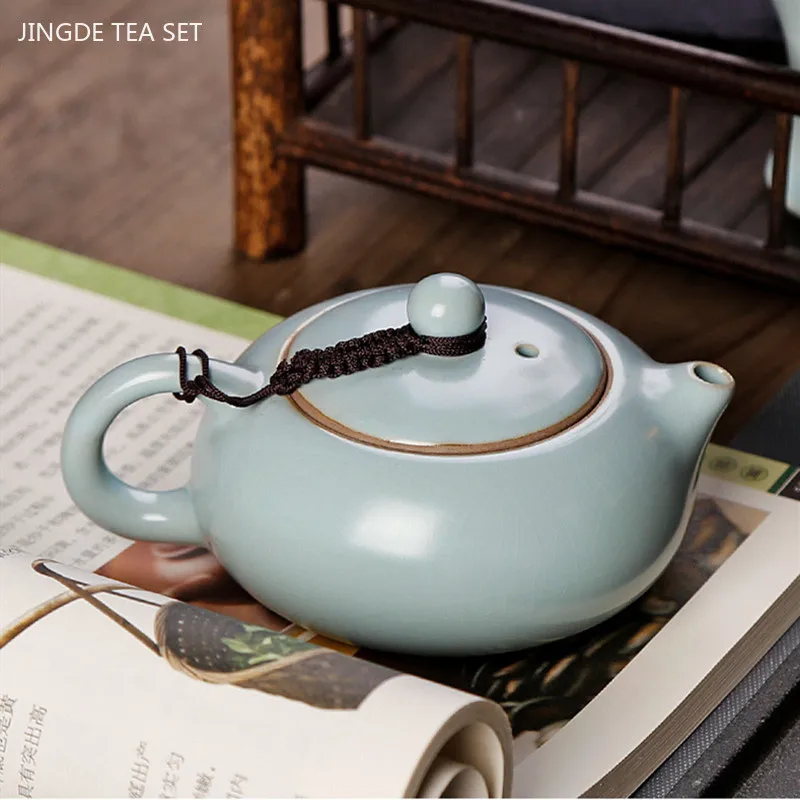 Ru Kiln Ice Crack Glaze Xishi Tea Pot Household Ceramic Tea Infuser Azure Blue Porcelain Teapot Handmade Beauty Tea Accessories