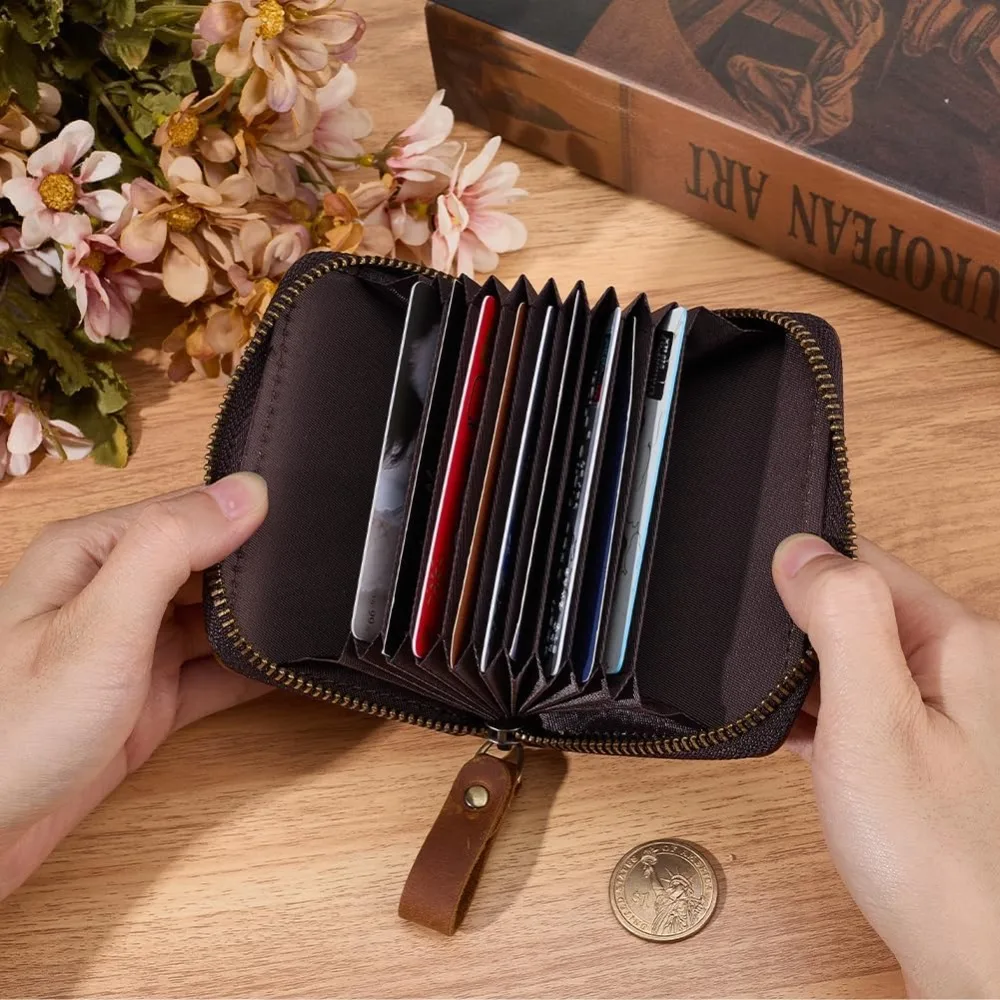 지퍼가 달린 여성용 남성용 직사각형 가죽 신용카드 지갑 코코넛 브라운 11x8.7x2.7cm