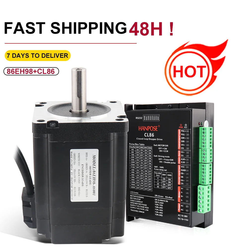 Nema 34 5.0A 6N.m 클로즈드 루프 스테퍼 모터 키트 서보 드라이버 CL86 + 86EH98A5001 2상 스테퍼 모터