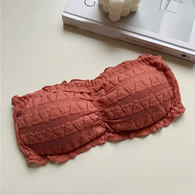 2021 Female Summer Crop Tank Top Women Fashion Deep V Lace Bras Embroidery Floral Tank Top Bra Wrapped Chest Camisole Padded Bra red 6