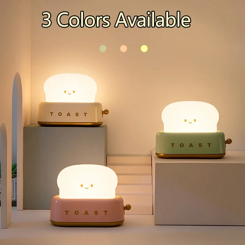Bread Toast Table Light Toaster Nightlight Creative USB Rechargeable Led Lamp Decor Holiday Baby Bedroom For Birthday Gift