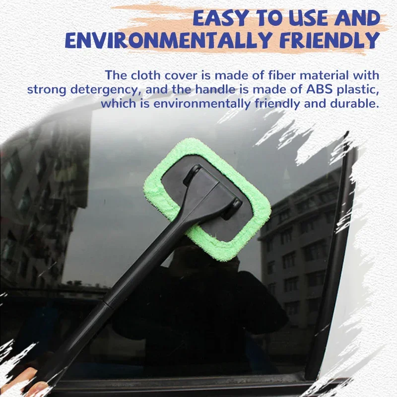Window Cleaning Tool Wiper Microfiber Brush Windshield Long Handle Automatic Cleaning Wipe Kit Auto Parts