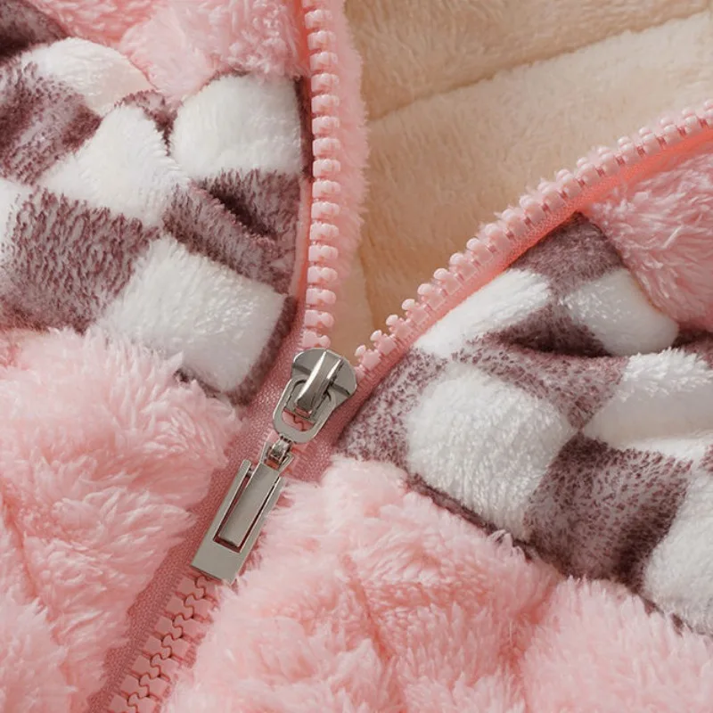 2024 New Women's Pajamas Winter Thickened Plush Zipper Sleepwear Warm Coral Velvet Three-layer Sandwich Cotton Homewear Set