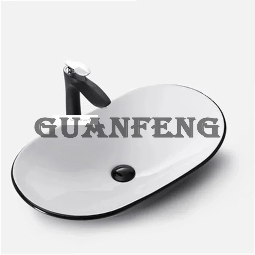 Household Single Hole Creative Black Above Counter Basin Bathroom Retro Basin Chinese Style Ceramic Sink Hand Washing Basin Bowl 2