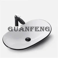 Household Single Hole Creative Black Above Counter Basin Bathroom Retro Basin Chinese Style Ceramic Sink Hand Washing Basin Bowl 2