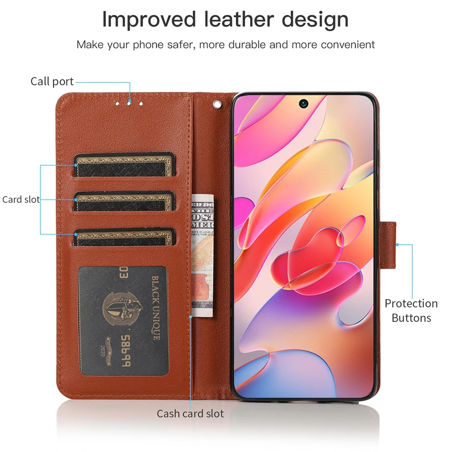 Wallet Leather Case For Xiaomi Redmi 10 2022 9 9A 9C 9T 8 8A 7A 6 Note 10 10S 10 Pro 9S 9 Pro 8 Pro 7 6 5 Pro Poco X3 Pro M3 11T 2