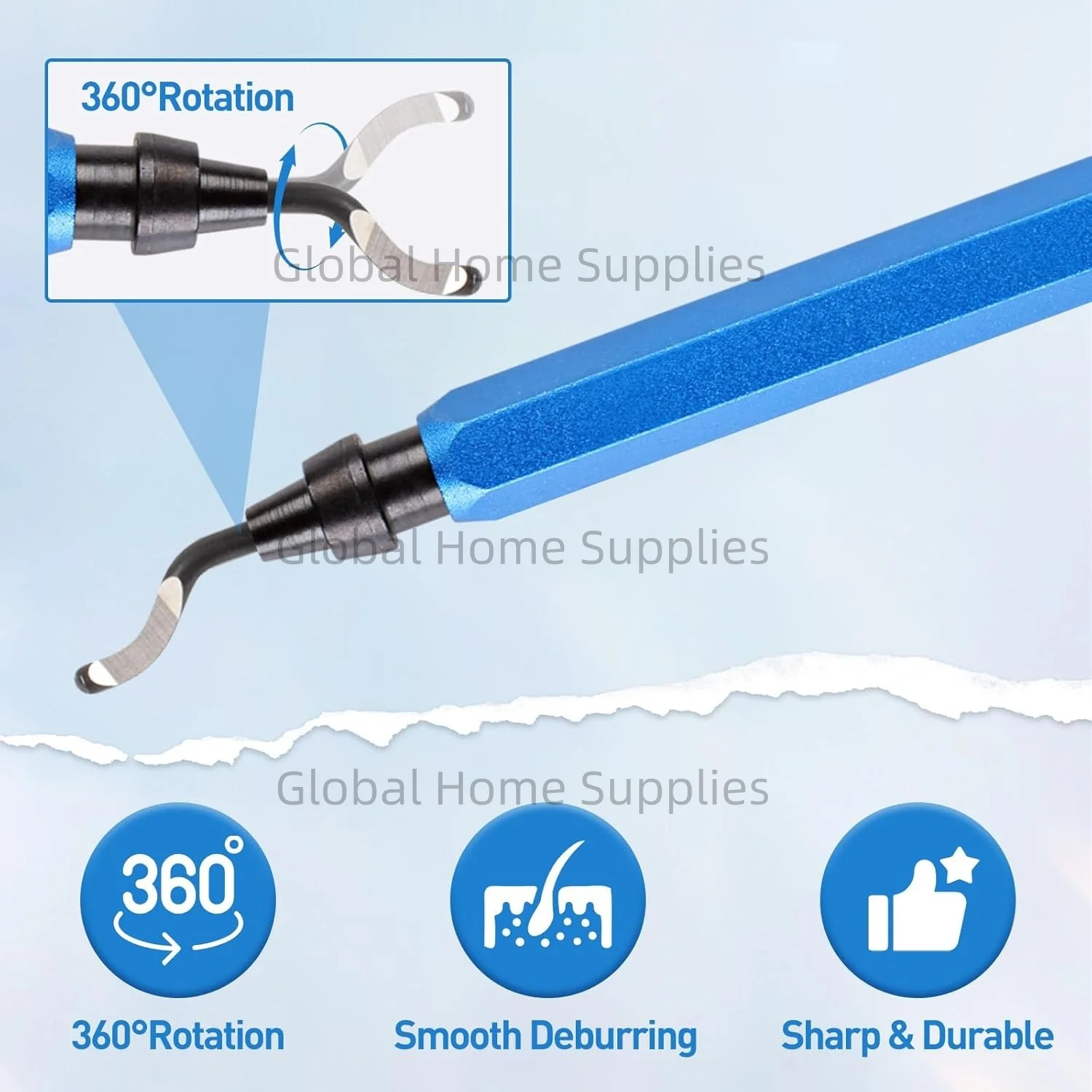 Deburring System Handle with Replacement Blades 360 Degree Rotary Head for Metal PVC Plastic