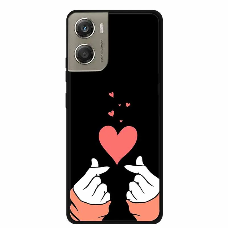 Cute Cartoon Animal Soft Silicone Back Cover with Flower Design - Black