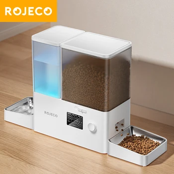 S50a37506560a48e4bbeb21f9dec02c18G.jpg ROJECO Automatic Pet Feeder Water Fountain 8.5L Button Version Dog Food Dispenser Water Refill 2 in 1 Drinking Feeding Supplies