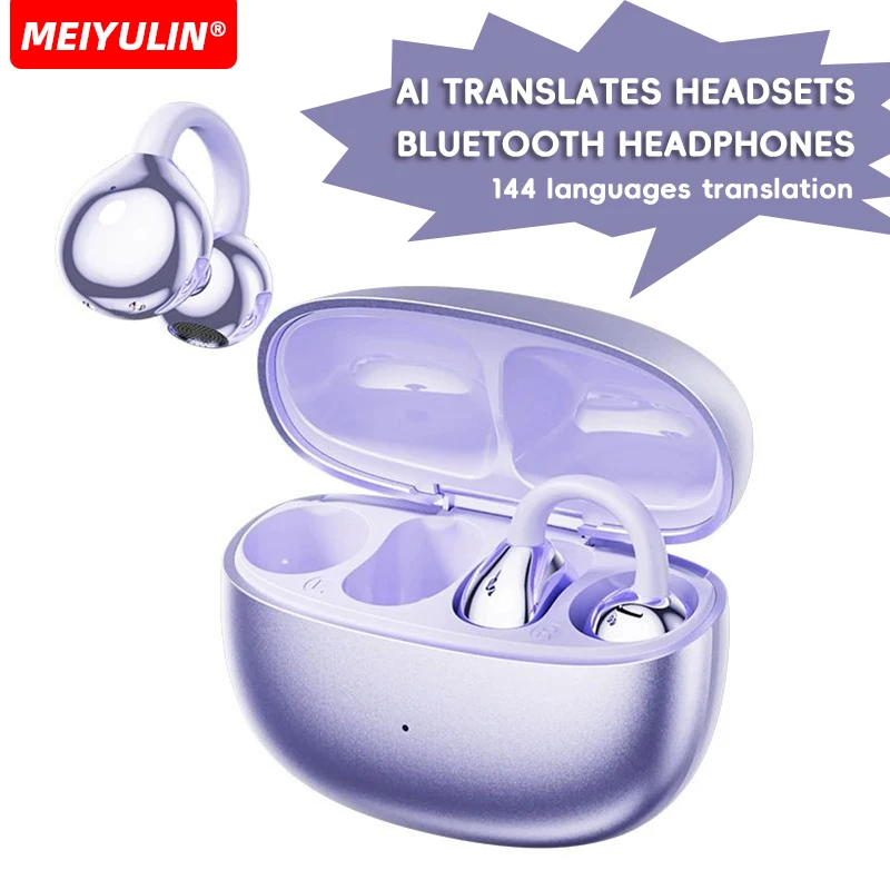 AI Language Translation Earbuds Bluetooth 5.4 144 Languages Real-time Two-Way Clip-On Translation Earphones for Travel Business