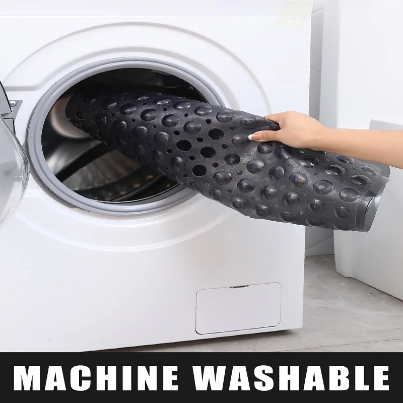 Bath Mat Non-slip with Suction Cup Drain Hole Machine Washable