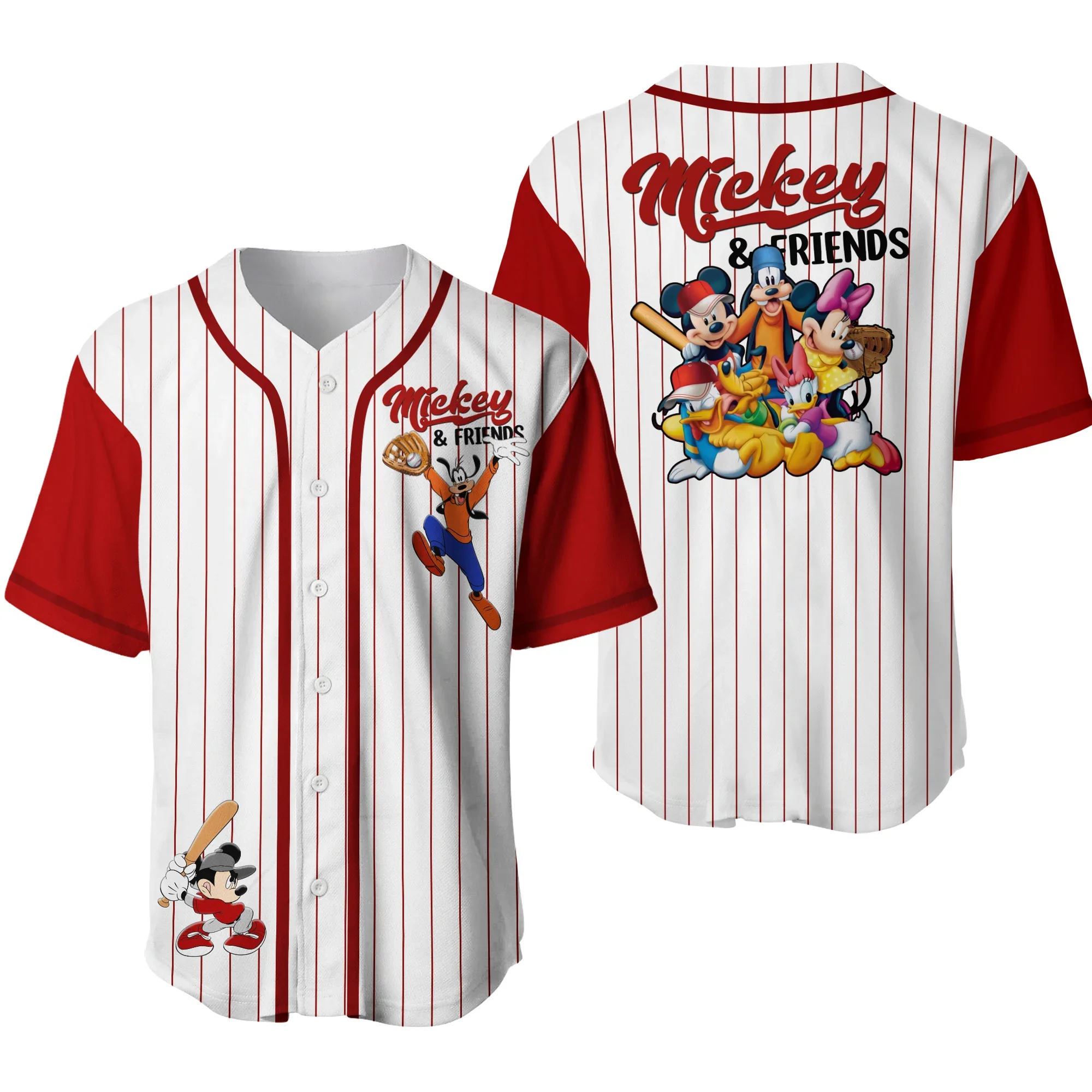 

Mickey Minnie and Friends Baseball Jersey Men's Summer Sports Baseball Shirt Disney Baseball Uniform Casual Short Sleeve Shirt