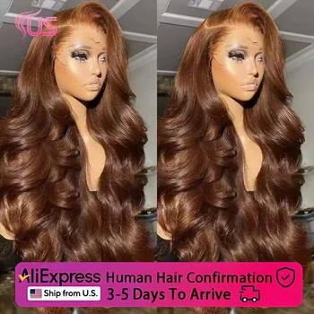 200Density HD Chocolate Brown 13x6 Body Wave Lace Front Wig Brazilian 13x4 Lace Frontal Wigs For Women 100% Remy Human Hair Wig 1