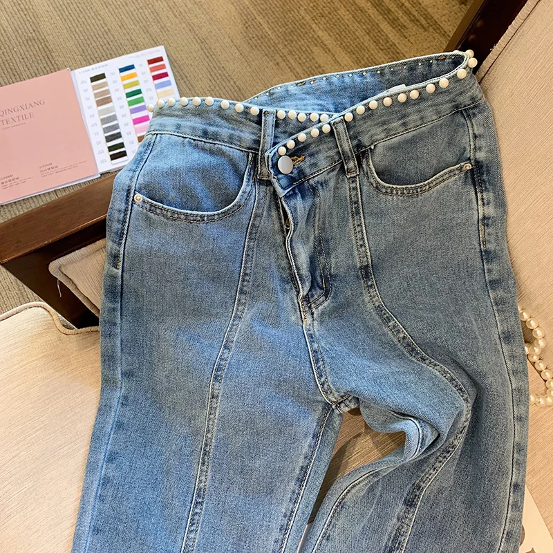 Pearl Jeans 2022 Summer Women Thin Straight High Waist All