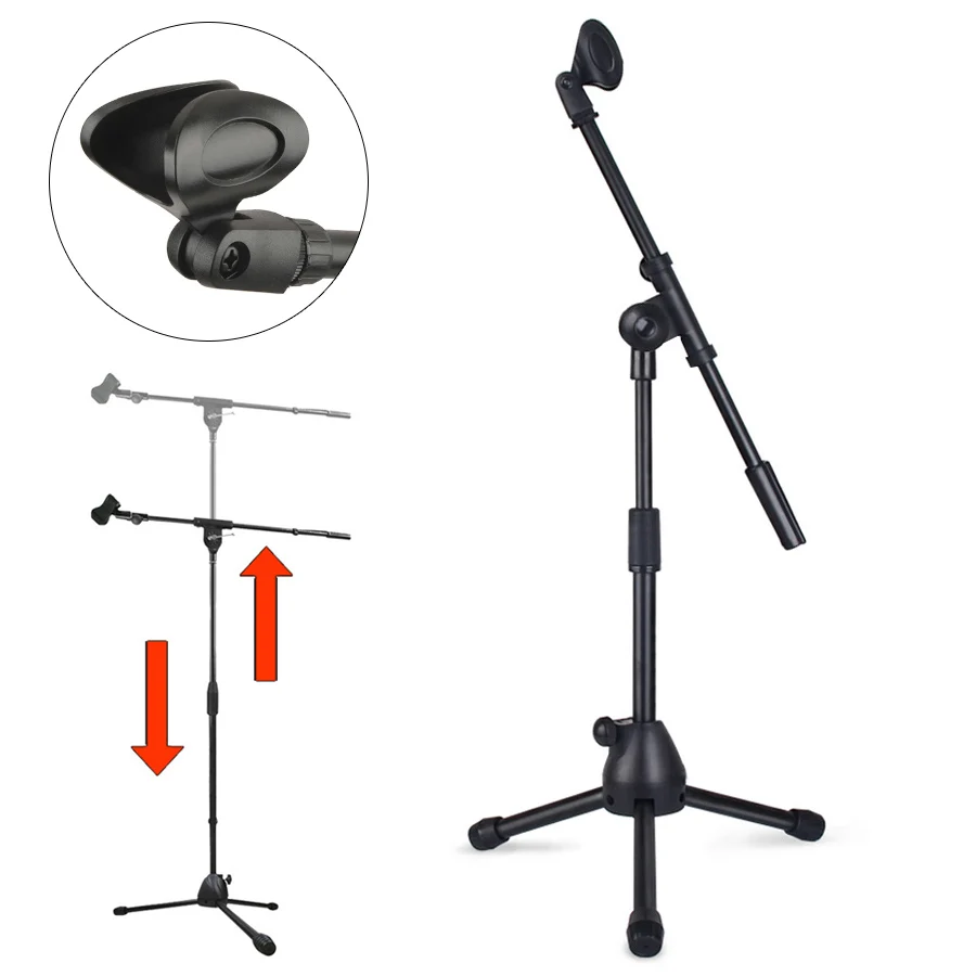 Piso Microfone Tripé Suporte Braço Oscilante Retrátil Metal Mic Suporte Tripé Estágio Desempenho Microfone ao Vivo Suporte