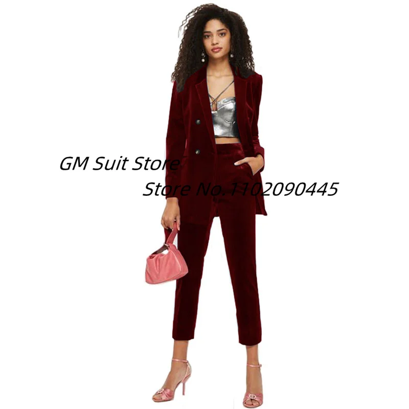 Women's Velvet 2 Peice Suit Two Button Office Lady Blazer Set Evening Party Prom Tuxedo Fashion Jacket Pants