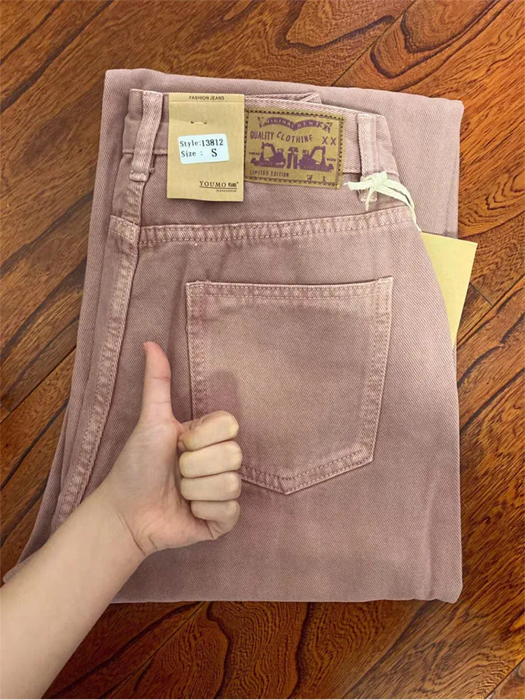 

Women Pink Jeans High Waist Vintage Straight Baggy Pants Streetwear Korean Version Style Fashion Wide Leg Denim Mopping Trouser