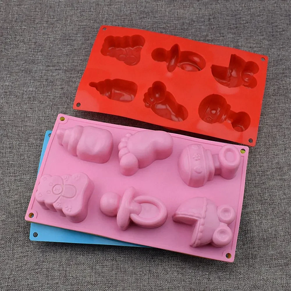 

Pcs Cute 6 Cavity Silicone Mold Footprint Bear Shape Not-stick Non-toxic Soap Mould Baking Tools Baby Shower Party Supplies