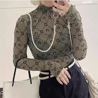 See Through Brand Women Tops Tulle Mesh Versatile Long Sleeve Moon Flocked Shirt Casual Thin  Blouses Y2k Sexy Sheer Blusas 959P