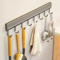 Aluminum Alloy Hooks Rack Wall Mounted Drill-free Kitchen Utensils Storage Row Hook Holder Bathroom Robe Towel Coat Hangers 2