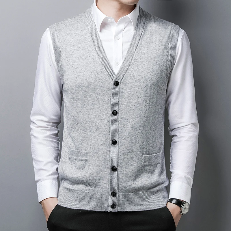 Description Picture 6 of itemMen Soft Wool Vest Sleeveless Knit Buttons Down V Neck Basic Sweater Cardigan for Autumn Winter Smart Casual England Style 00453